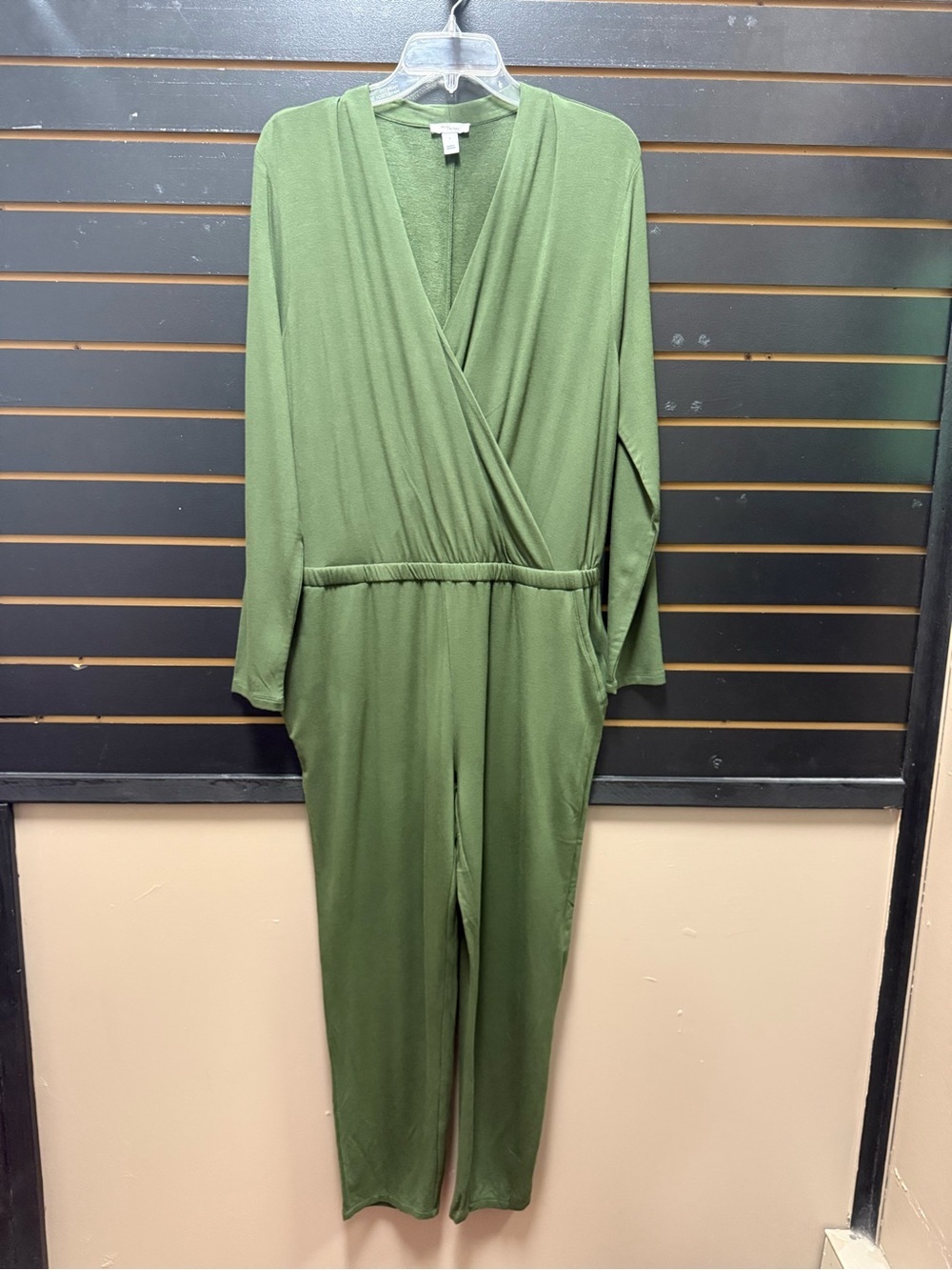 Daily Ritual Olive Green Long Sleeve Jumpsuit Large Surplice Lounge Romper NWT